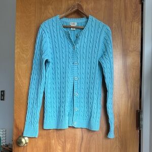 L.L. Bean Women's Turquoise Cable-Knit Button Cardigan